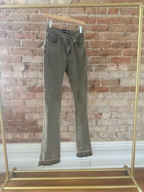 Fashion Nova Olive Wide-Leg Flare Jeans